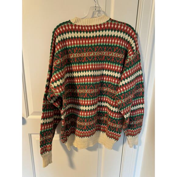 Lake Harmony Vintage Rowing Club Cable Knit Grandpa Sweater Size XL Green Pink - Picture 2 of 5